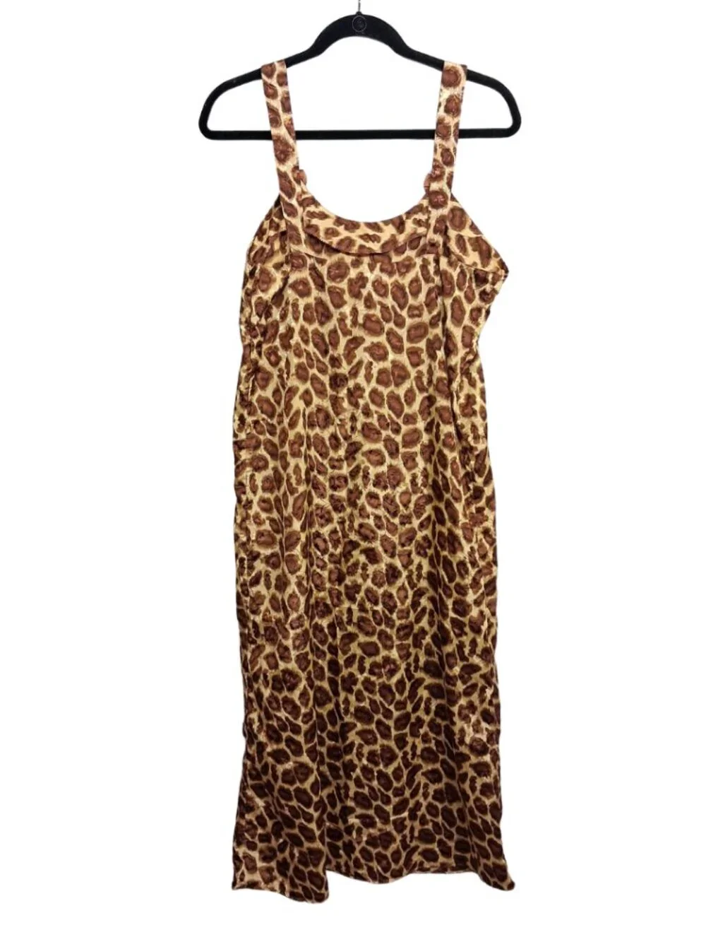 JWS Animal Print Slip Dress Leopard Brown Bow Sleeveless Midi Small